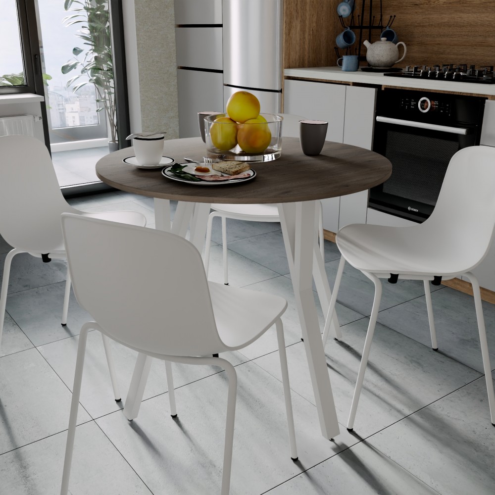 Круглий стіл MARSI 4 870-4 ніжки конусні Ferrum-decor 750x870x870 Білий метал Дуб Кремона Канолло 16 мм (FRD-107527)