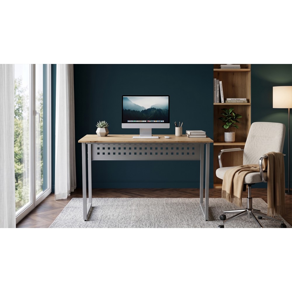 Стол письменный Майк Ferrum-decor 75x100x60 Серый металл ДСП Дуб Евок Прибрежный 16 мм (FRD-108227)
