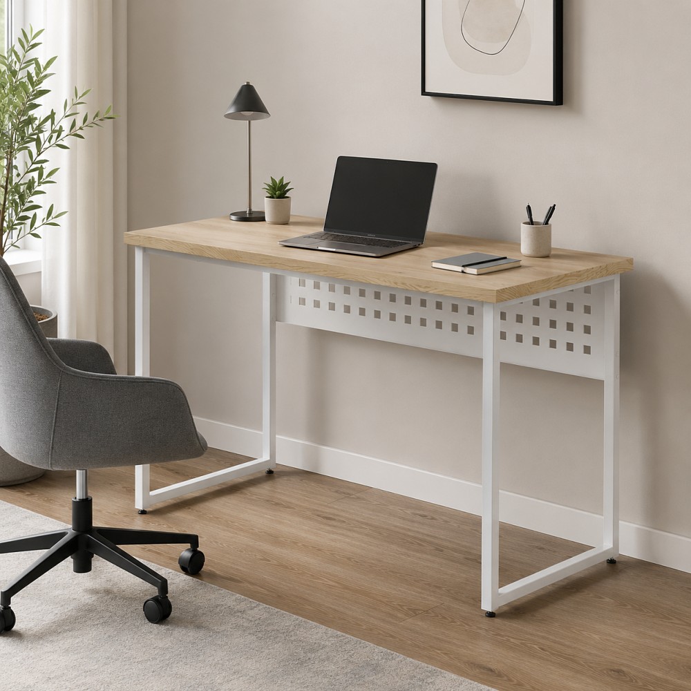 Стол письменный Майк Ferrum-decor 75x100x60 Белый металл ДСП Дуб Кремона Торро 32 мм (FRD-108337)