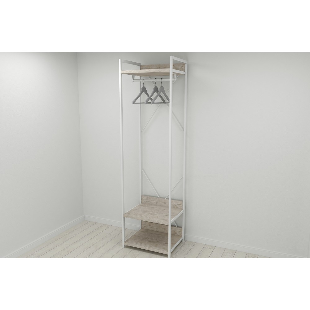 Шкаф Гардероб Уни секция 1 серии Конект Ferrum-decor 220x60x50см Белый металл ДСП Дуб Сан-Марино 32 мм (FRD-106877)