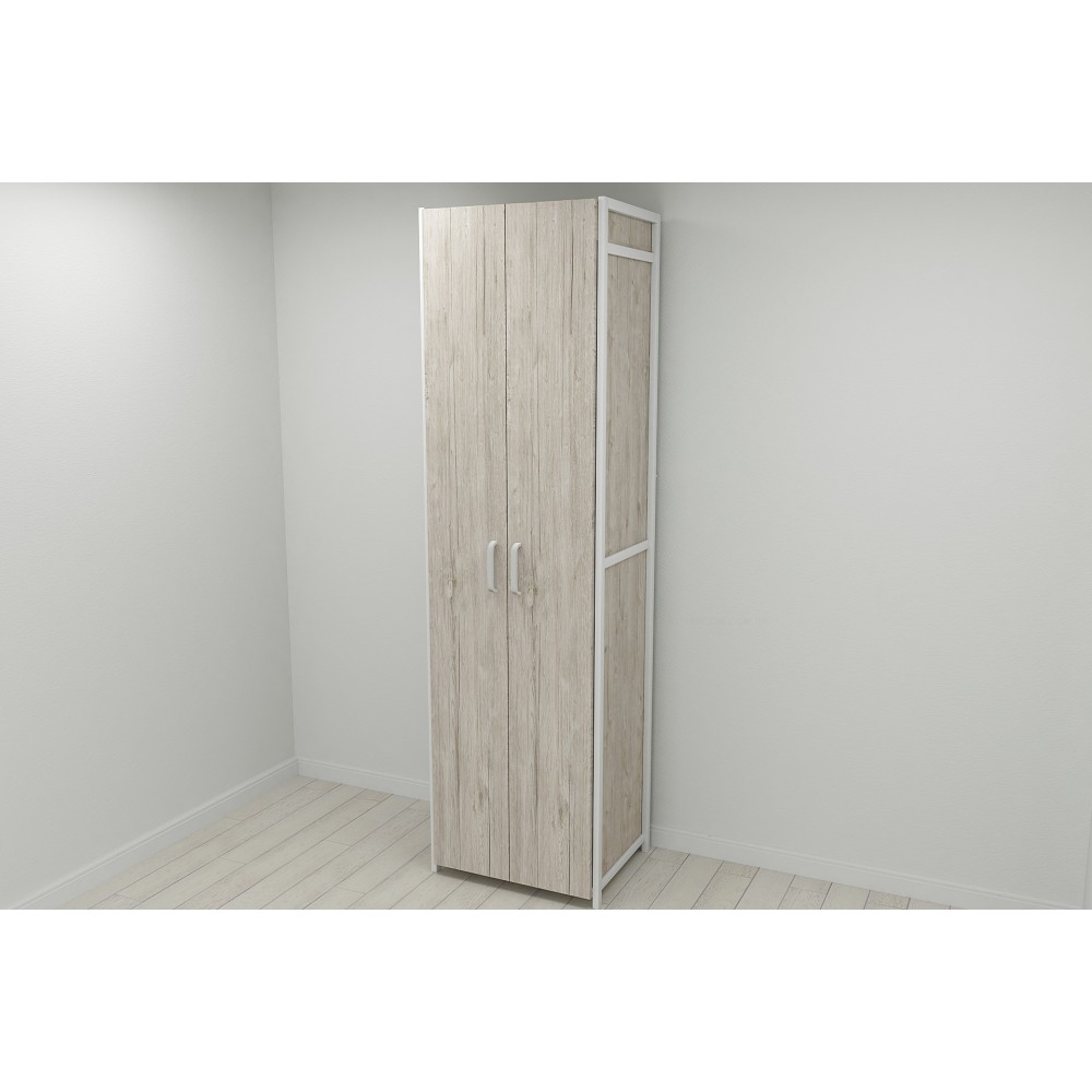Шкаф Гардероб Уни секция 7 серии Конект Ferrum-decor 220x60x50см Белый металл ДСП Дуб Сан-Марино 16 мм (FRD-106907)