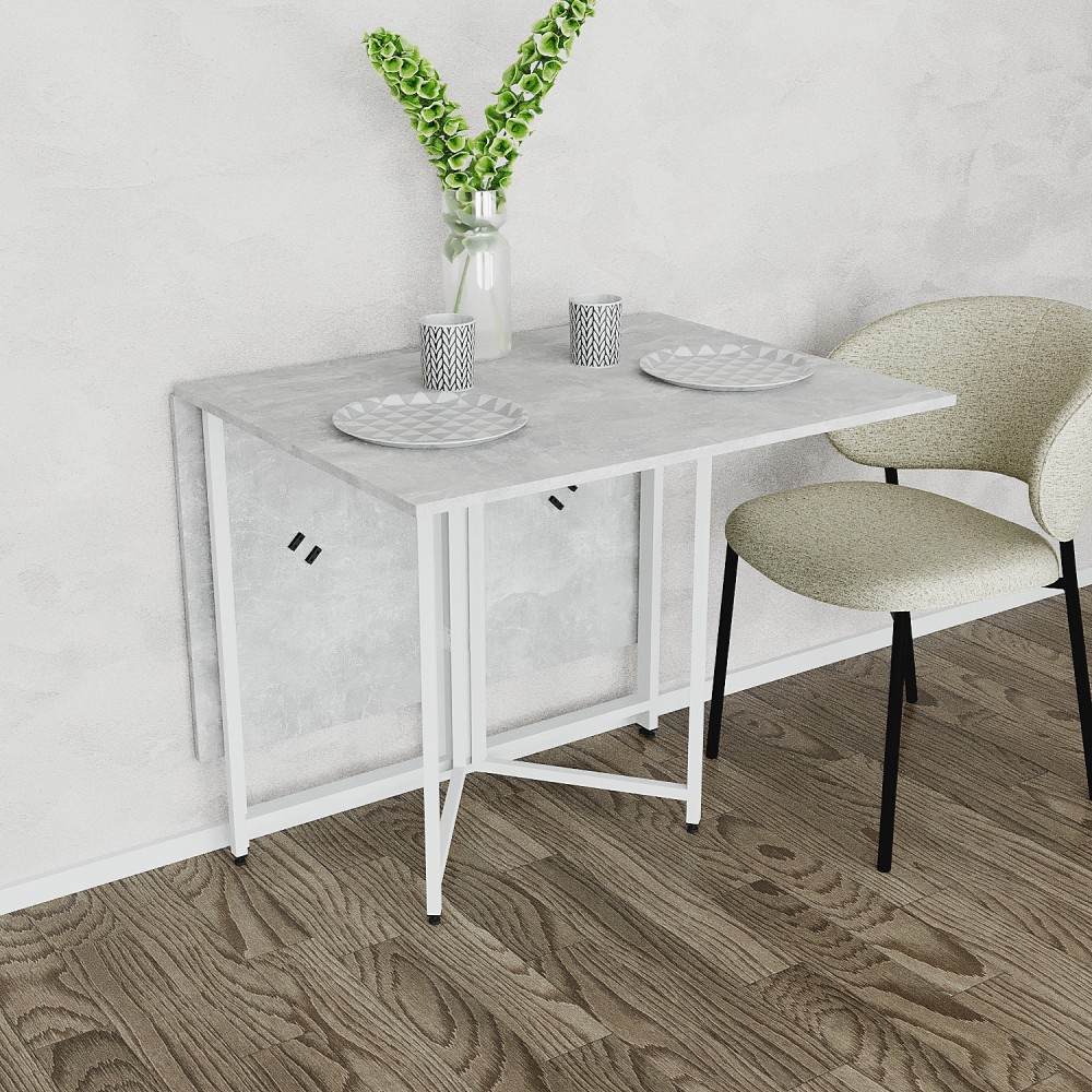 Стол раскладной трансформер книжка Морис 3 Ferrum-decor 75x130x90 Белый металл ДСП Бетон 16 мм (FRD-107417)