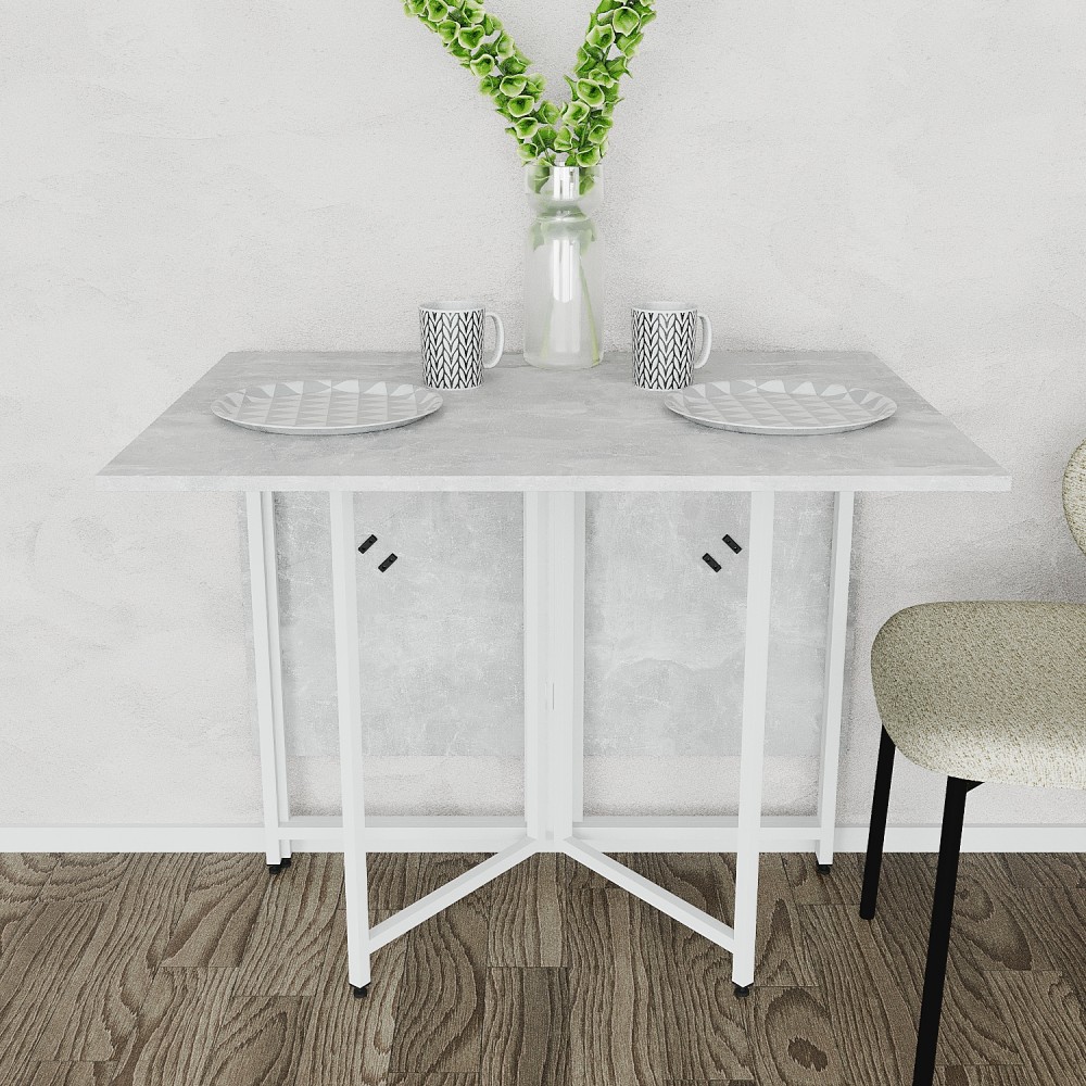 Стол раскладной трансформер книжка Морис 3 Ferrum-decor 75x130x90 Белый металл ДСП Бетон 16 мм (FRD-107417)