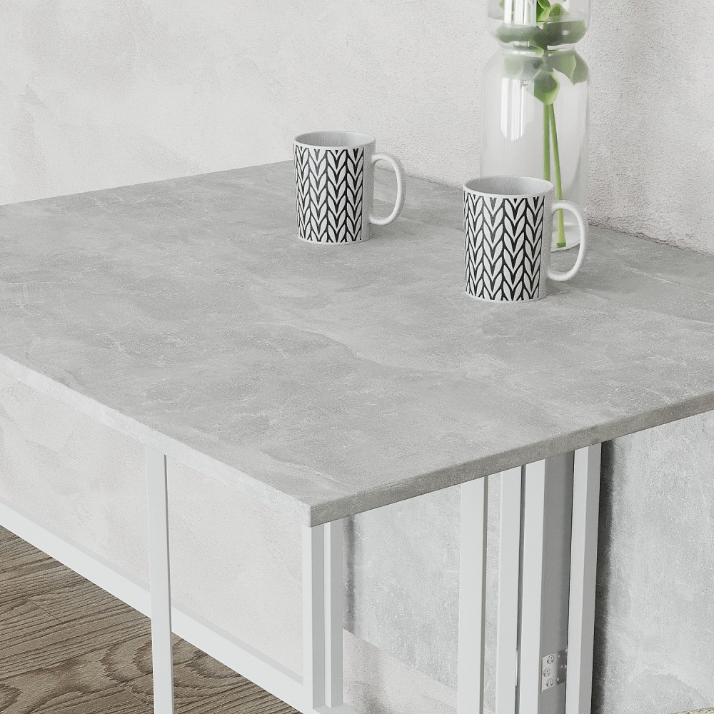 Стол раскладной трансформер книжка Морис 3 Ferrum-decor 75x130x90 Белый металл ДСП Бетон 16 мм (FRD-107417)