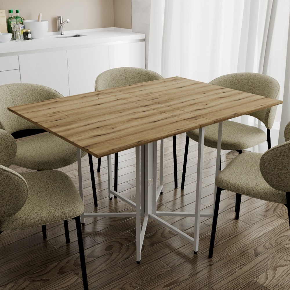 Розкладний стіл-трансформер книжка Моріс 3 Ferrum-decor 75x130x90 Білий метал ДСП Дуб Эвок Прибережний 16 мм (FRD-107507)