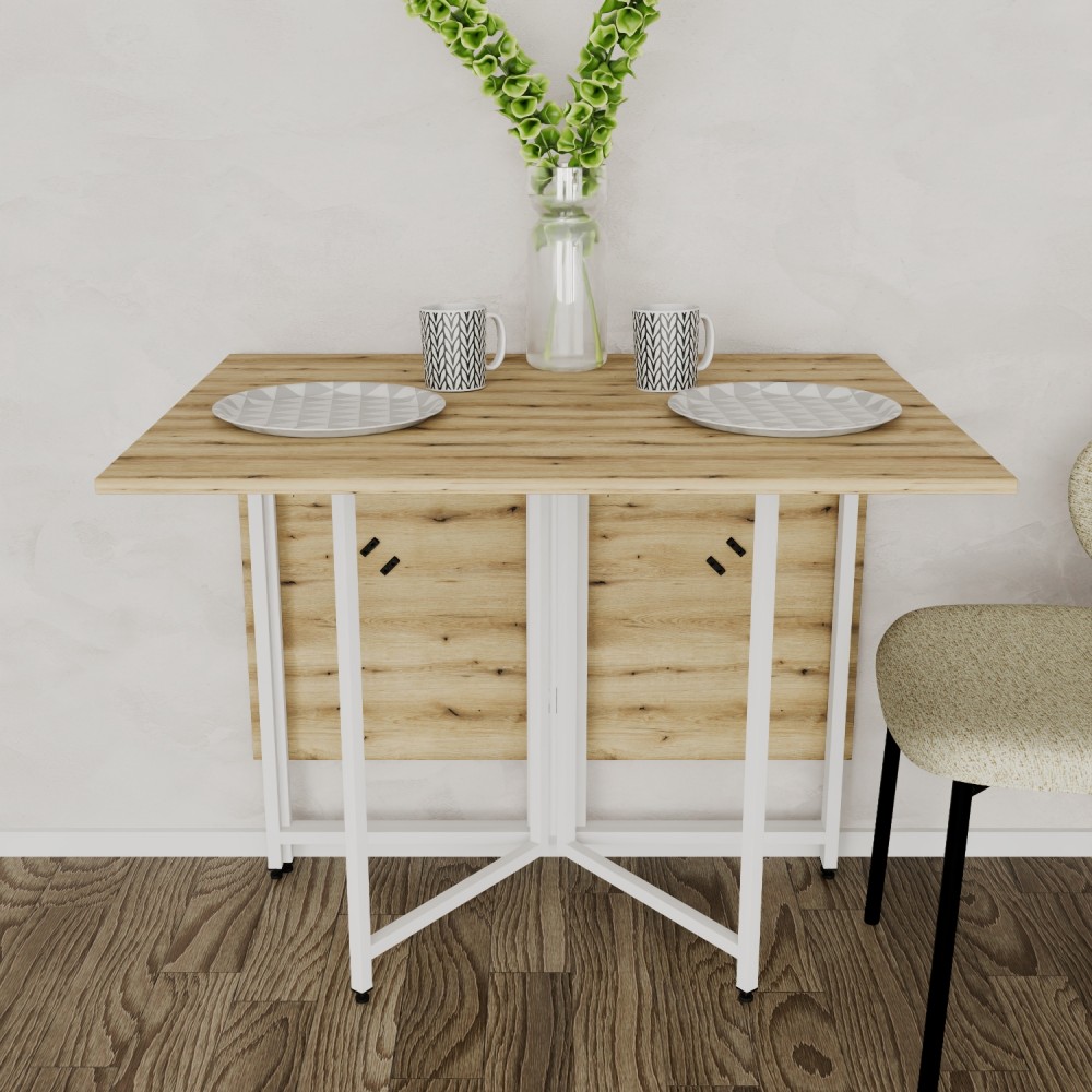 Розкладний стіл-трансформер книжка Моріс 3 Ferrum-decor 75x130x90 Білий метал ДСП Дуб Эвок Прибережний 16 мм (FRD-107507)