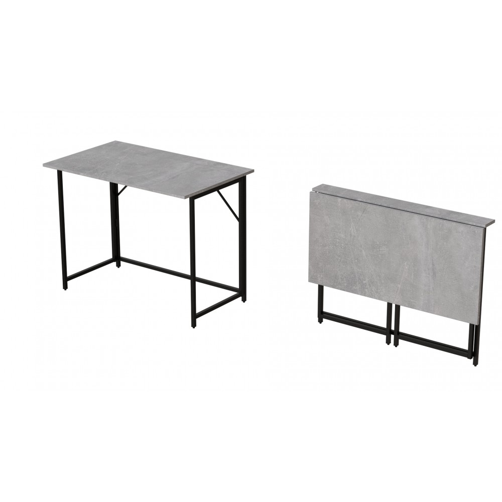 Стол раскладной Морис 900 Ferrum-decor 750x900x500 Черный металл ДСП Бетон 16 мм (FRD-107317)