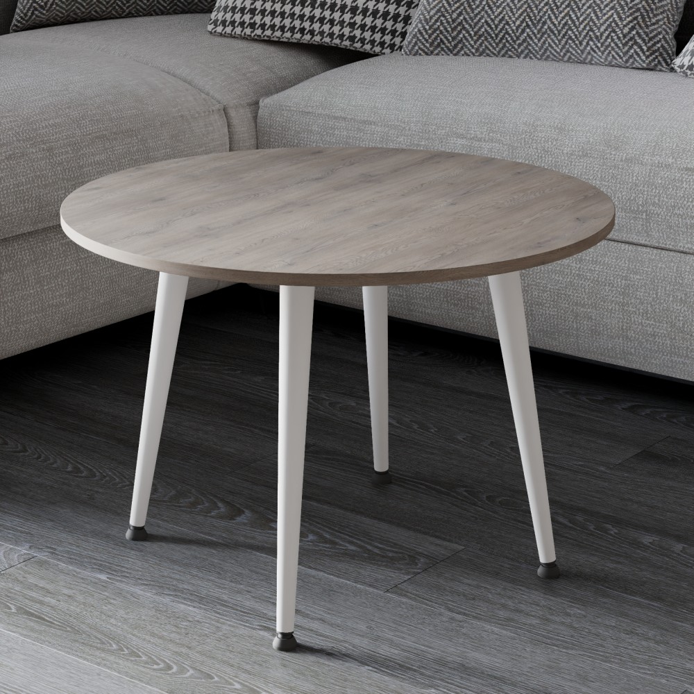 Стол журнальный круглый OPTIMA 2 ноги на конус Ferrum-decor 450x670x670 Белый металл ДСП Дуб Кремона Канолло 16 мм (FRD-107547)