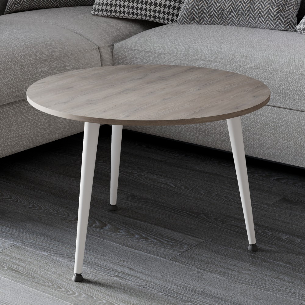 Журнальний круглий стіл OPTIMA 1 ніжки конусні Ferrum-decor 450x670x670 Білий метал Дуб Кремона Канолло 16 мм (FRD-107537)