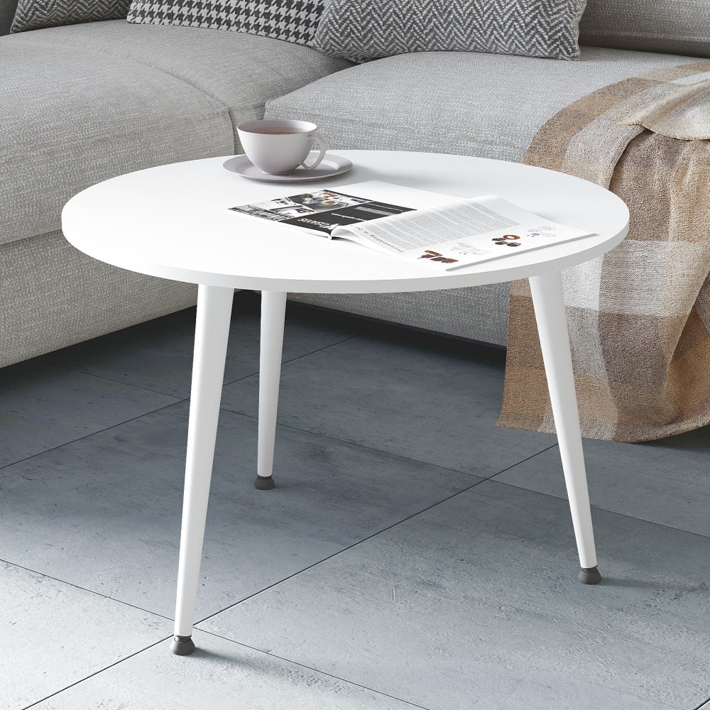 Журнальний круглий стіл OPTIMA 1 ніжки конусні Ferrum-decor 450x670x670 Білий метал ДСП Білий 16 мм (FRD-107467)