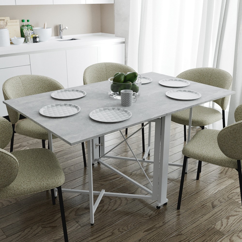 Обідній стіл трансформер книжка Оріон Pro Ferrum-decor 75x152x90 Білий метал ДСП Бетон 16 мм (FRD-107407)