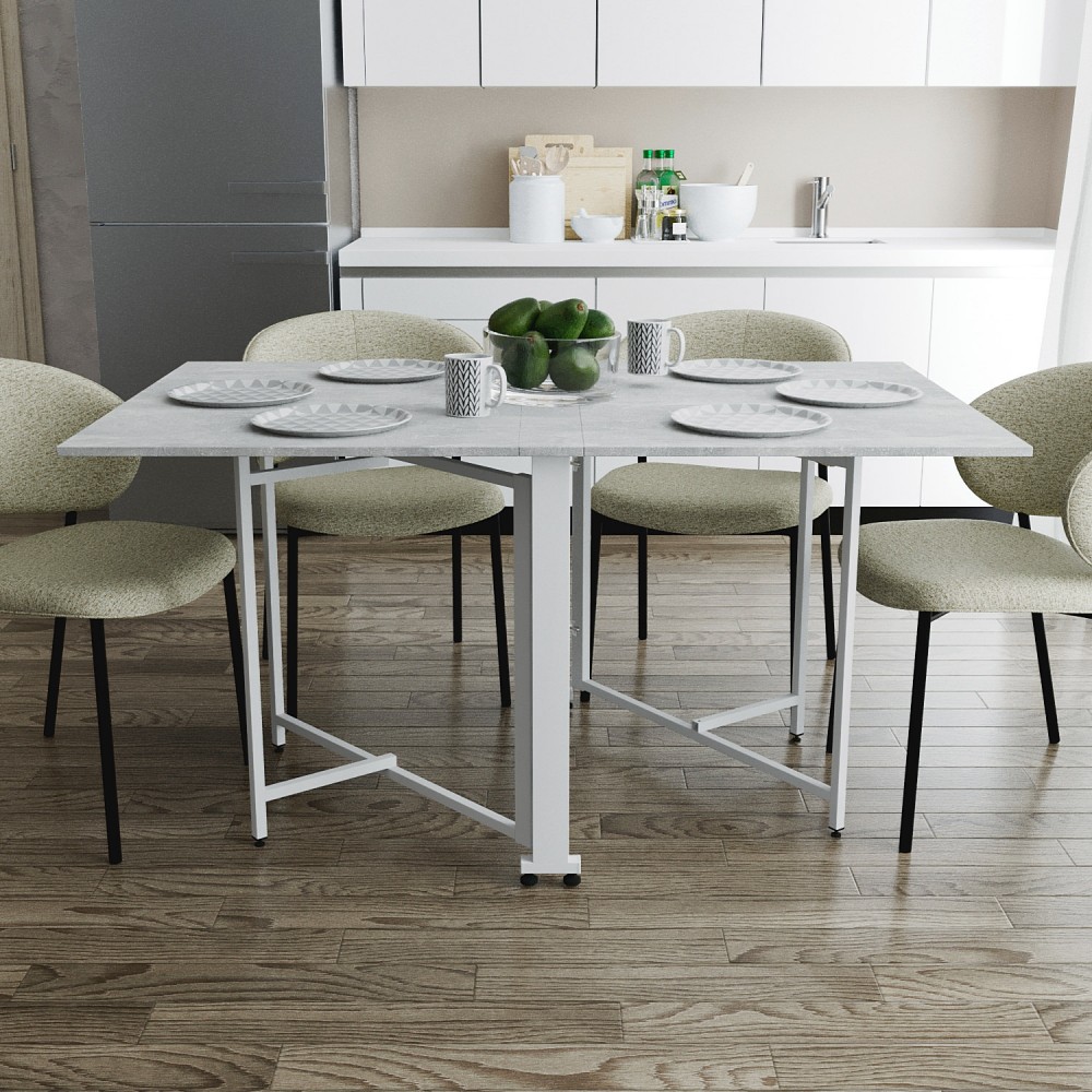 Обідній стіл трансформер книжка Оріон Pro Ferrum-decor 75x152x90 Білий метал ДСП Бетон 16 мм (FRD-107407)