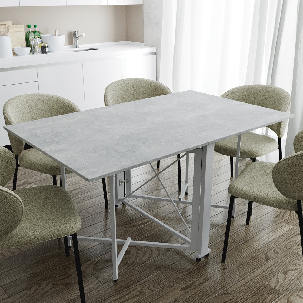 Обідній стіл трансформер книжка Оріон Pro Ferrum-decor 75x152x90 Білий метал ДСП Бетон 16 мм (FRD-107407)
