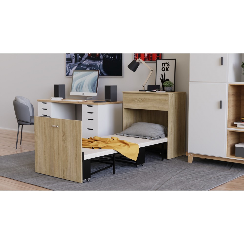Ліжко трансформер комод ASCET 3 Ferrum-decor 920x2000x700 Чорний метал ДСП Дуб Сонома 16 мм (FRD-107337)