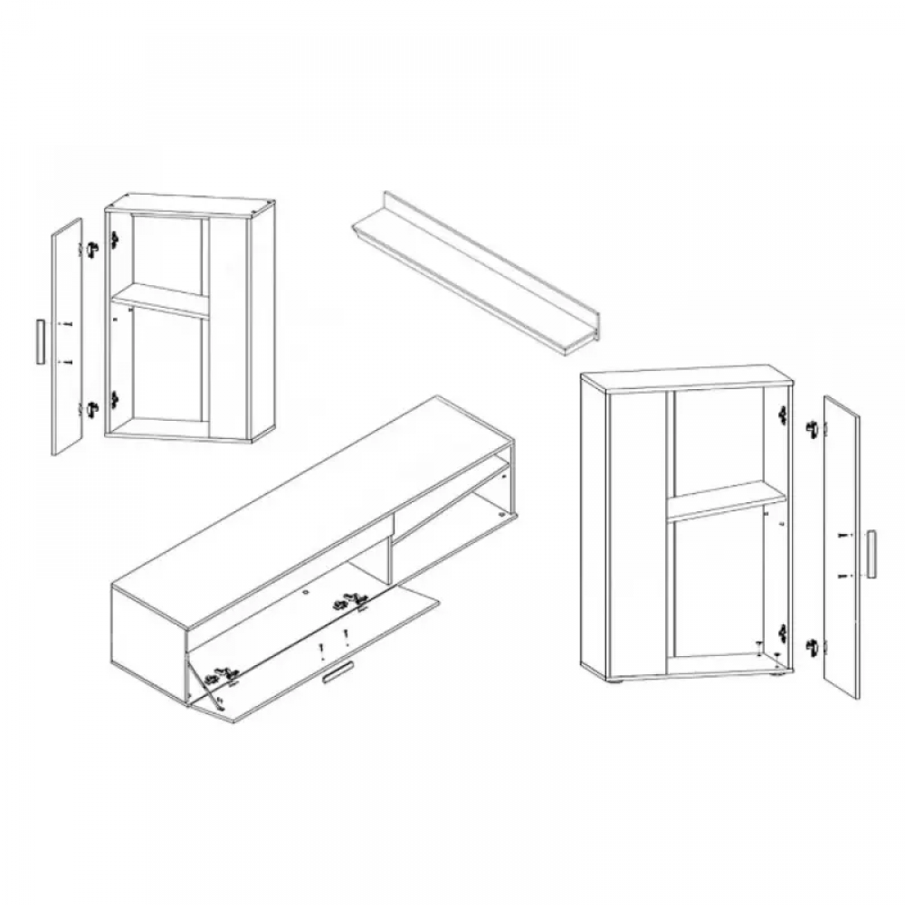 Модульная стенка для гостиной Гербор Мини Барато Нимфея Альба (белый)/Черный (GRB-171010)