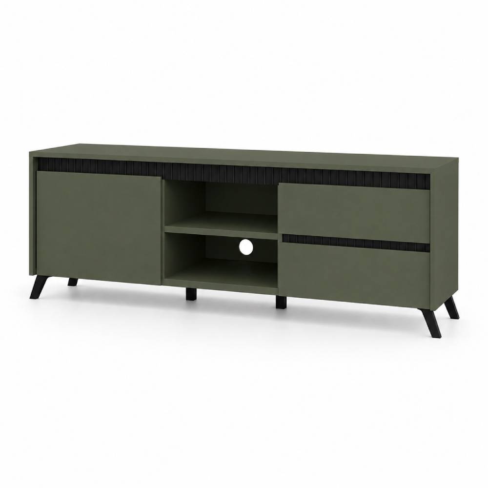 Тумба под телевизор Лаундж ВМК (БРВ) RTV1K2So Зеленый дымчатый/Черный 1 дверь 2 ящика (BRW-131136)