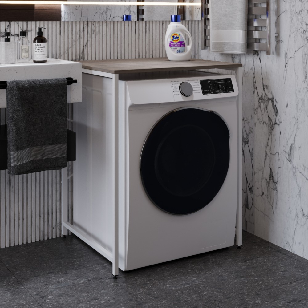 Стелаж-полиця Бафрум 401 Ferrum-decor для пральної машини 90x70,5x60,5 Білий метал ДСП Дуб Кремона Канолло 16 мм (FRD-107578)