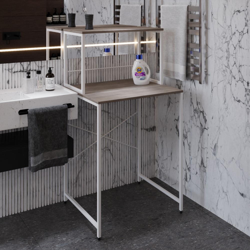 Стелаж-полиця Бафрум 402 Ferrum-decor для пральної машини 133,5x70,5x60,5 Білий метал ДСП Дуб Кремона Канолло 16 мм (FRD-107588)
