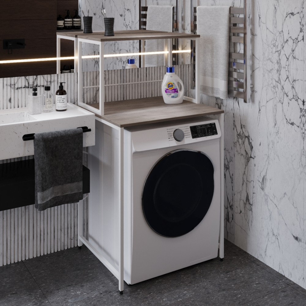 Стелаж-полиця Бафрум 402 Ferrum-decor для пральної машини 133,5x70,5x60,5 Білий метал ДСП Дуб Кремона Канолло 16 мм (FRD-107588)