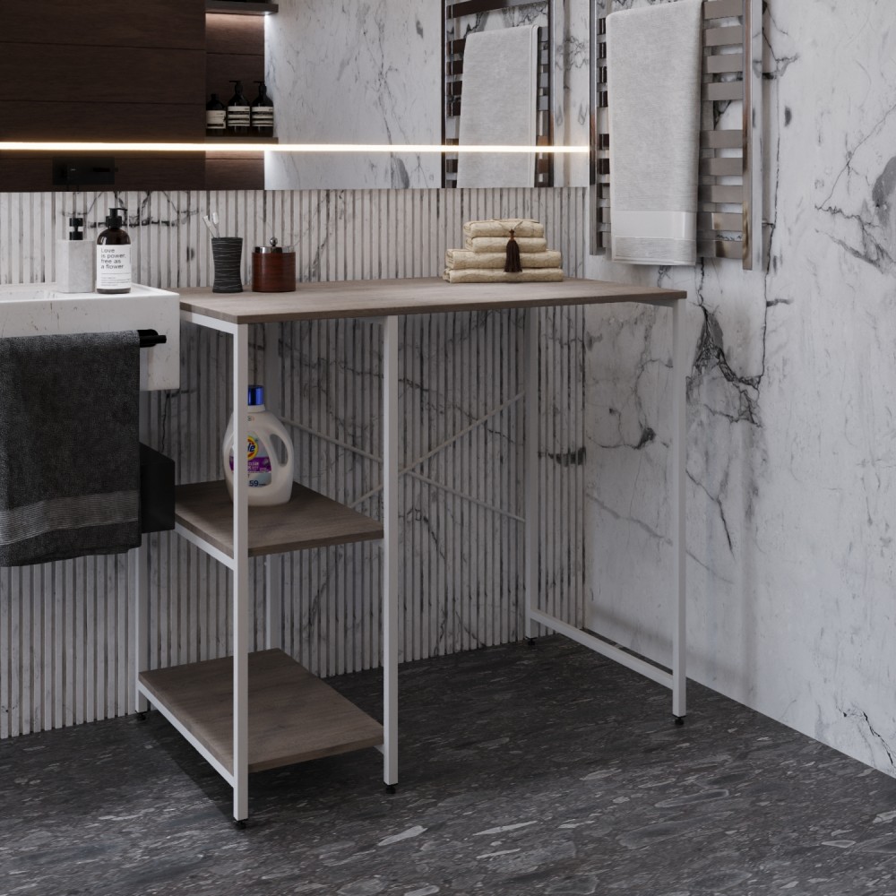 Стелаж-полиця Бафрум 405 Ferrum-decor для пральної машини 90x101x60,5 Білий метал ДСП Дуб Кремона Канолло 16 мм (FRD-107618)