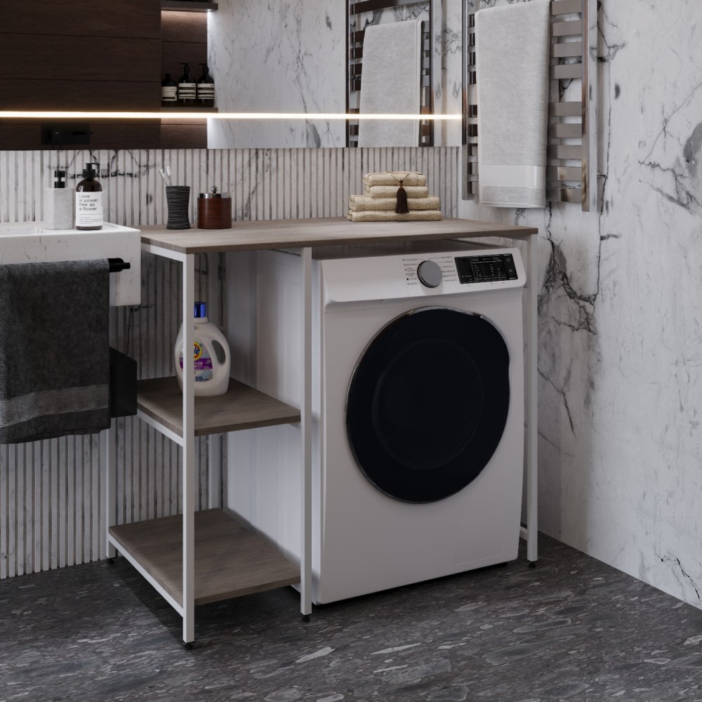 Стелаж-полиця Бафрум 405 Ferrum-decor для пральної машини 90x101x60,5 Білий метал ДСП Дуб Кремона Канолло 16 мм (FRD-107618)