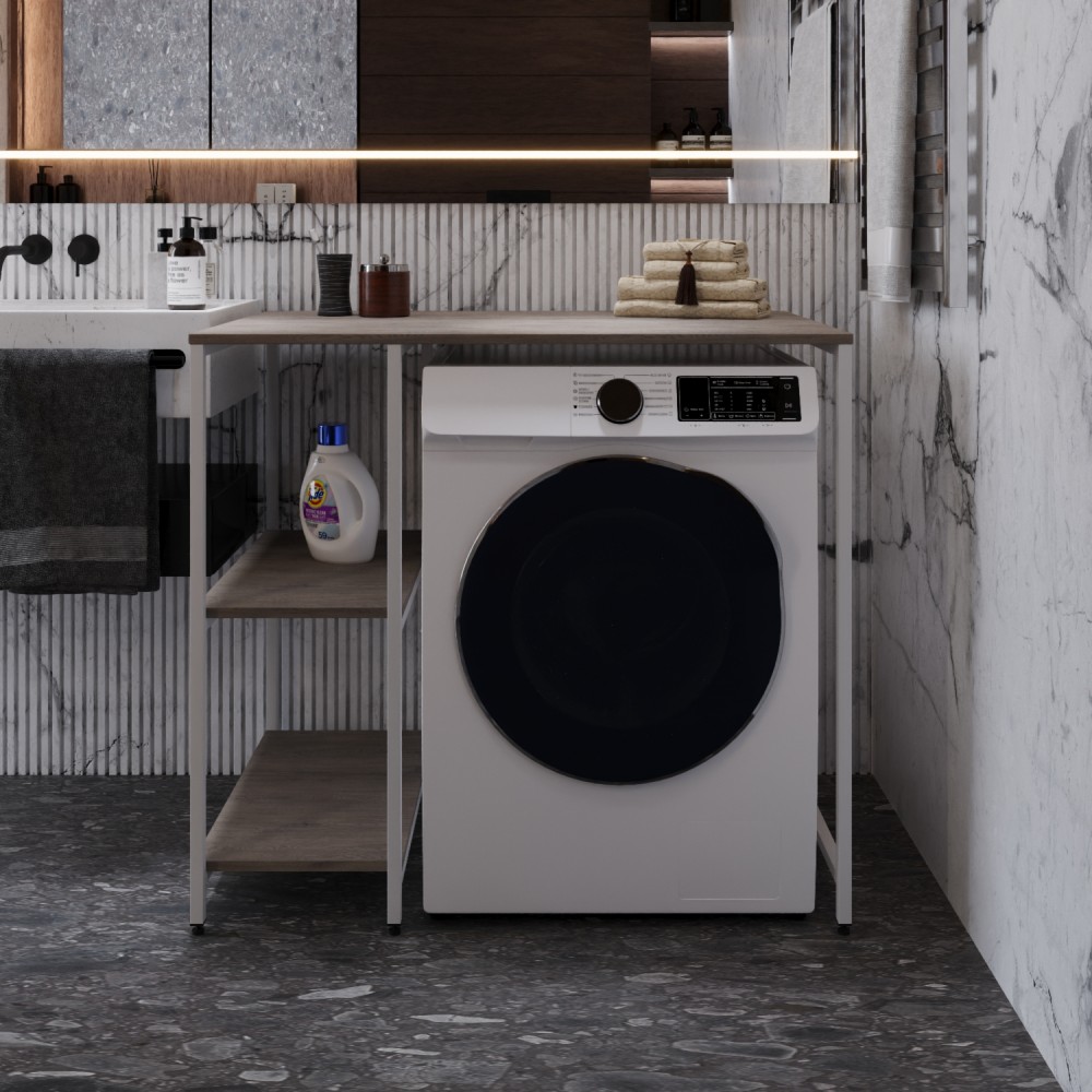 Стелаж-полиця Бафрум 405 Ferrum-decor для пральної машини 90x101x60,5 Білий метал ДСП Дуб Кремона Канолло 16 мм (FRD-107618)