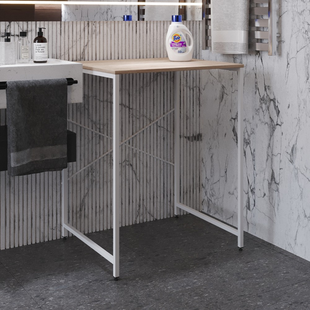 Стеллаж полка Бафрум 401 Ferrum-decor для стиральной машины 90x70,5x60,5 Белый металл ДСП Дуб Сонома 16 мм (FRD-107358)