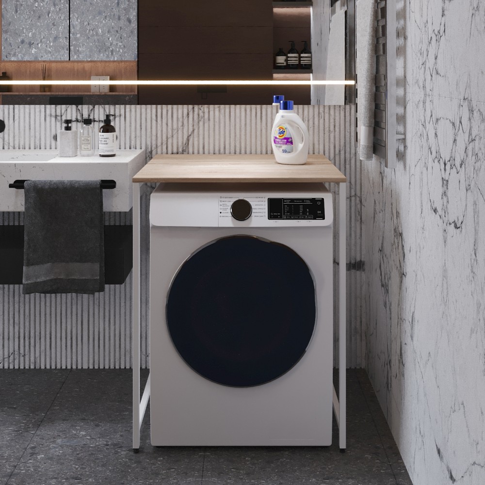 Стеллаж полка Бафрум 401 Ferrum-decor для стиральной машины 90x70,5x60,5 Белый металл ДСП Дуб Сонома 16 мм (FRD-107358)