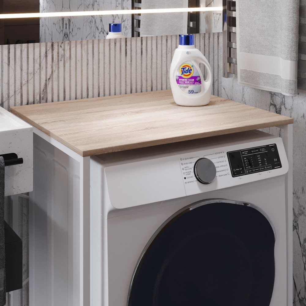 Стеллаж полка Бафрум 401 Ferrum-decor для стиральной машины 90x70,5x60,5 Белый металл ДСП Дуб Сонома 16 мм (FRD-107358)