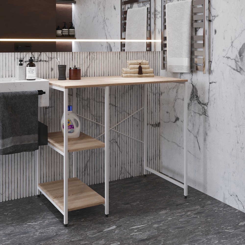 Стелаж-полиця Бафрум 405 Ferrum-decor для пральної машини 90x101x60,5 Білий метал ДСП Дуб Сонома 16 мм (FRD-107398)