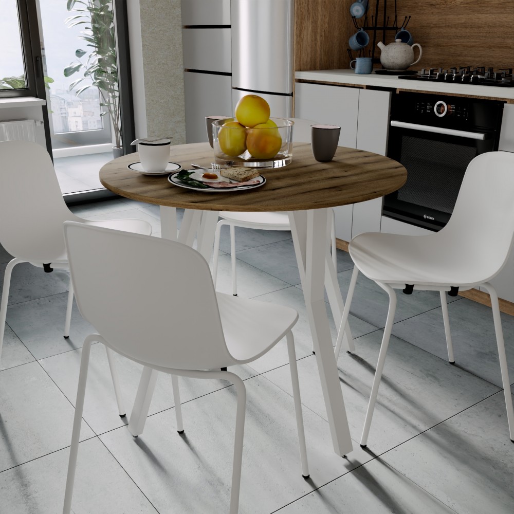 Круглий стіл MARSI 4 870-4 ніжки конусні Ferrum-decor 750x870x870 Білий метал ДСП Дуб Евок Прибережний 16 мм (FRD-107528)