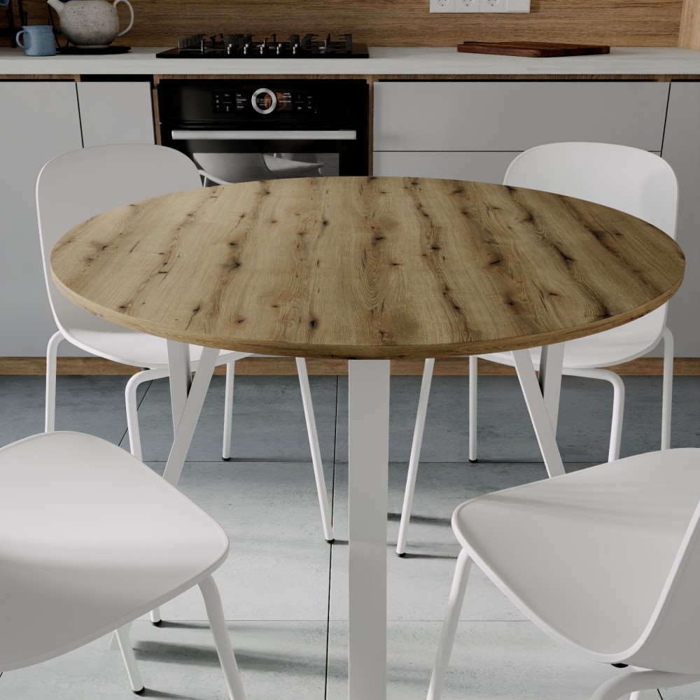 Круглий стіл MARSI 4 870-4 ніжки конусні Ferrum-decor 750x870x870 Білий метал ДСП Дуб Евок Прибережний 16 мм (FRD-107528)