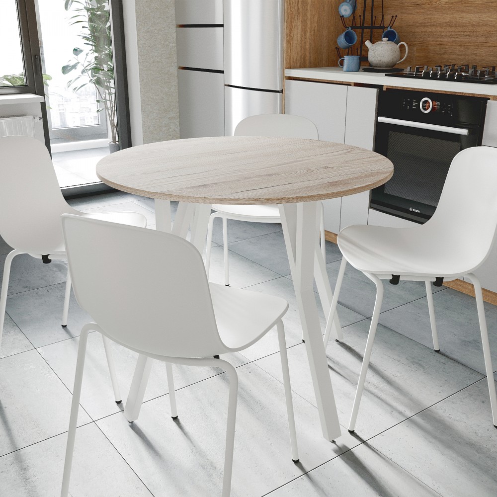 Круглий стіл MARSI 4 870-4 ніжки конусні Ferrum-decor 750x870x870 Білий метал ДСП Дуб Сан-Марино 16 мм (FRD-107438)
