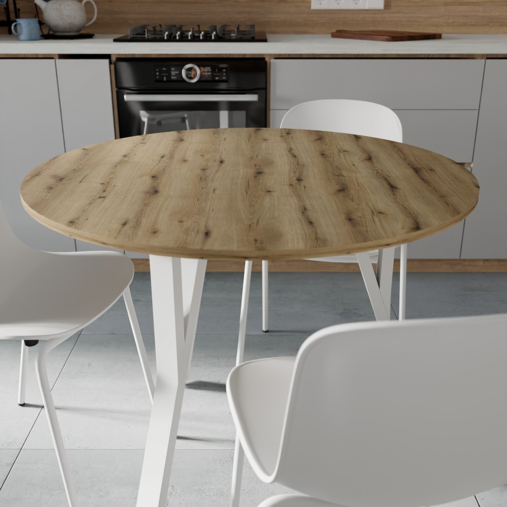 Круглий стіл MARSI 3 870-3 Ferrum-decor 750x870x870 Білий метал ДСП Дуб Евок Прибережний 16 мм (FRD-107518)