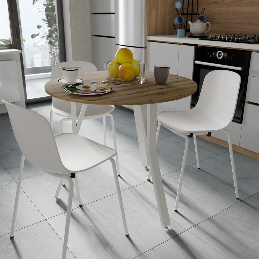 Круглий стіл MARSI 3 870-3 Ferrum-decor 750x870x870 Білий метал ДСП Дуб Евок Прибережний 16 мм (FRD-107518)