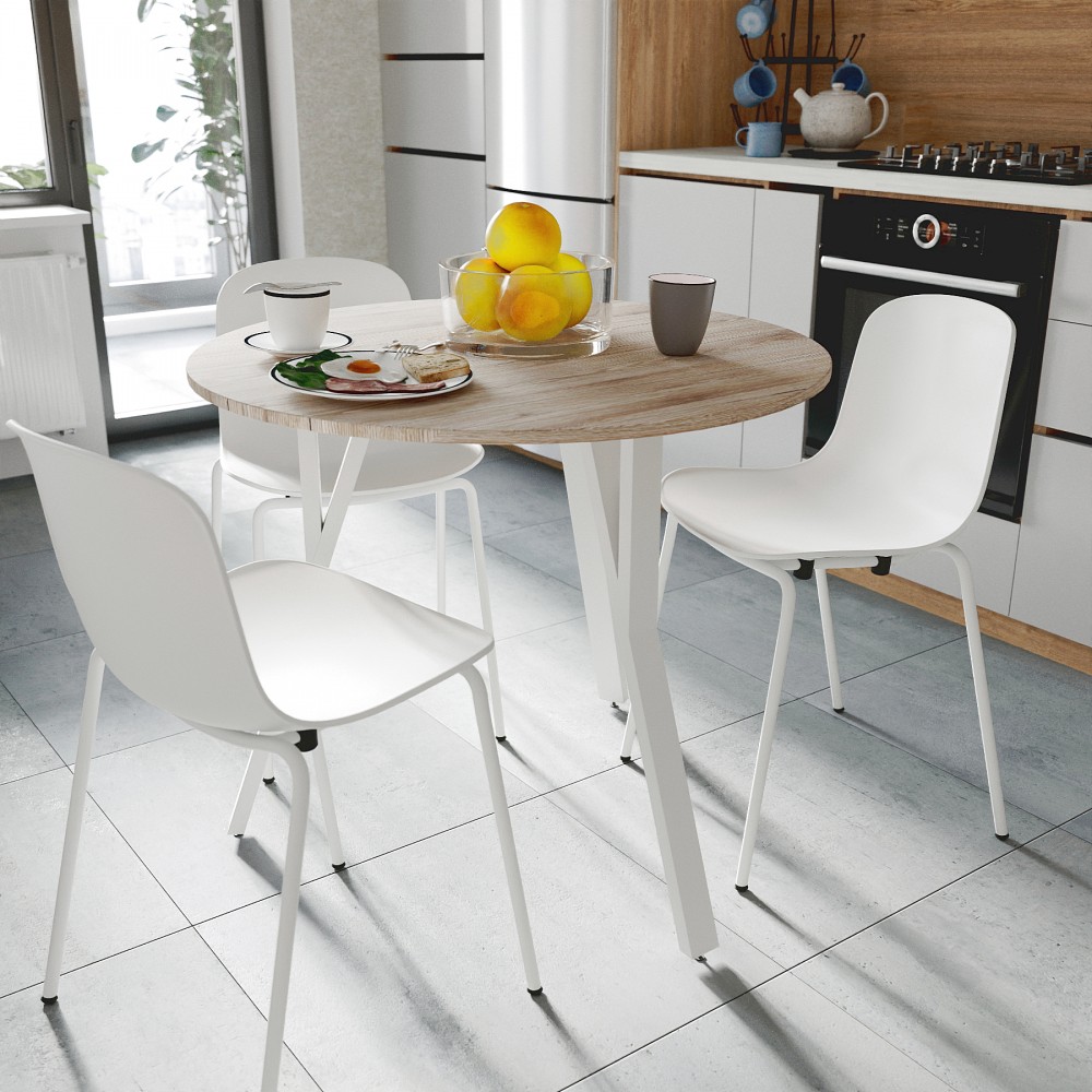 Круглий стіл MARSI 3 870-3 Ferrum-decor 750x870x870 Білий метал ДСП Дуб Сан-Марино 16 мм (FRD-107428)