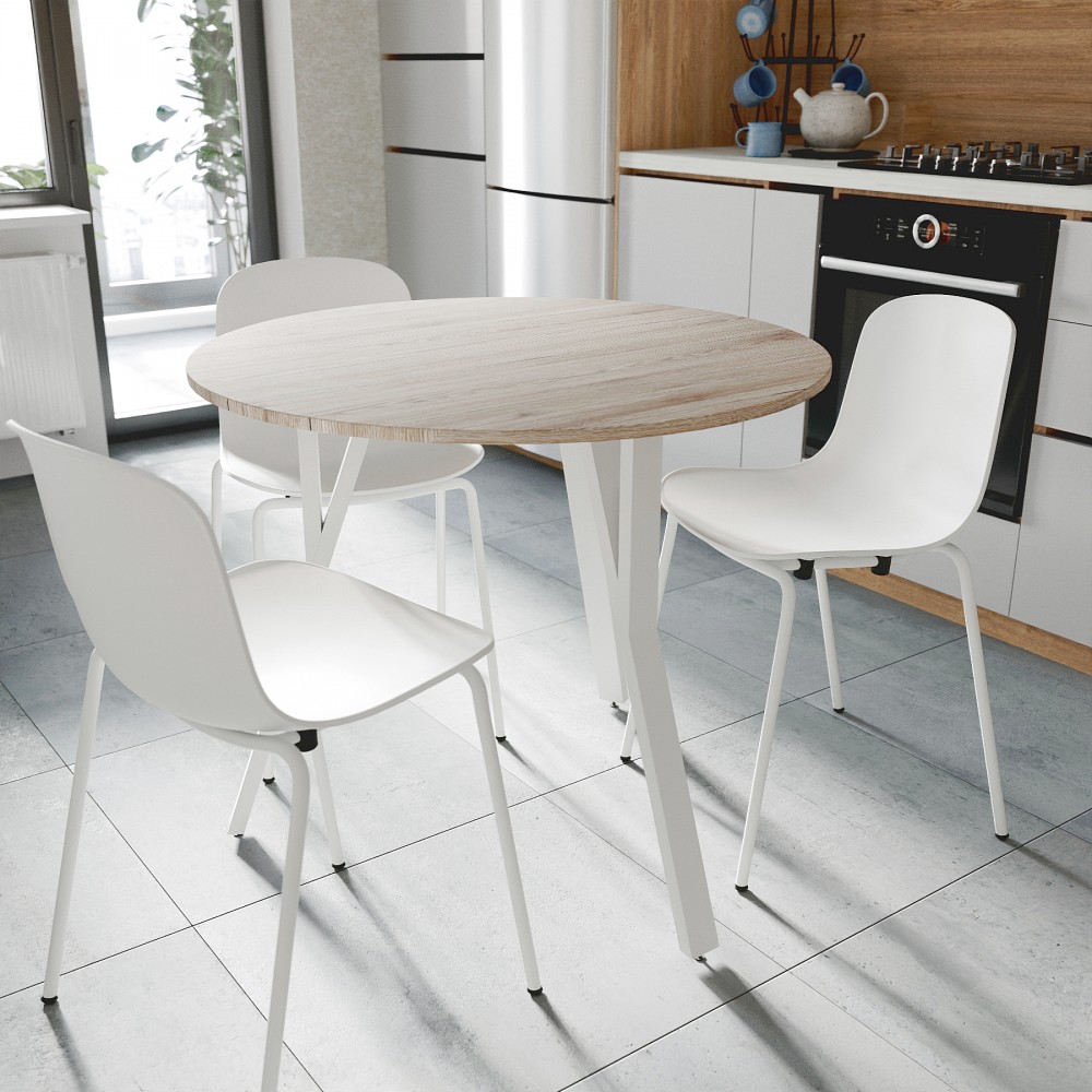 Круглий стіл MARSI 3 870-3 Ferrum-decor 750x870x870 Білий метал ДСП Дуб Сан-Марино 16 мм (FRD-107428)
