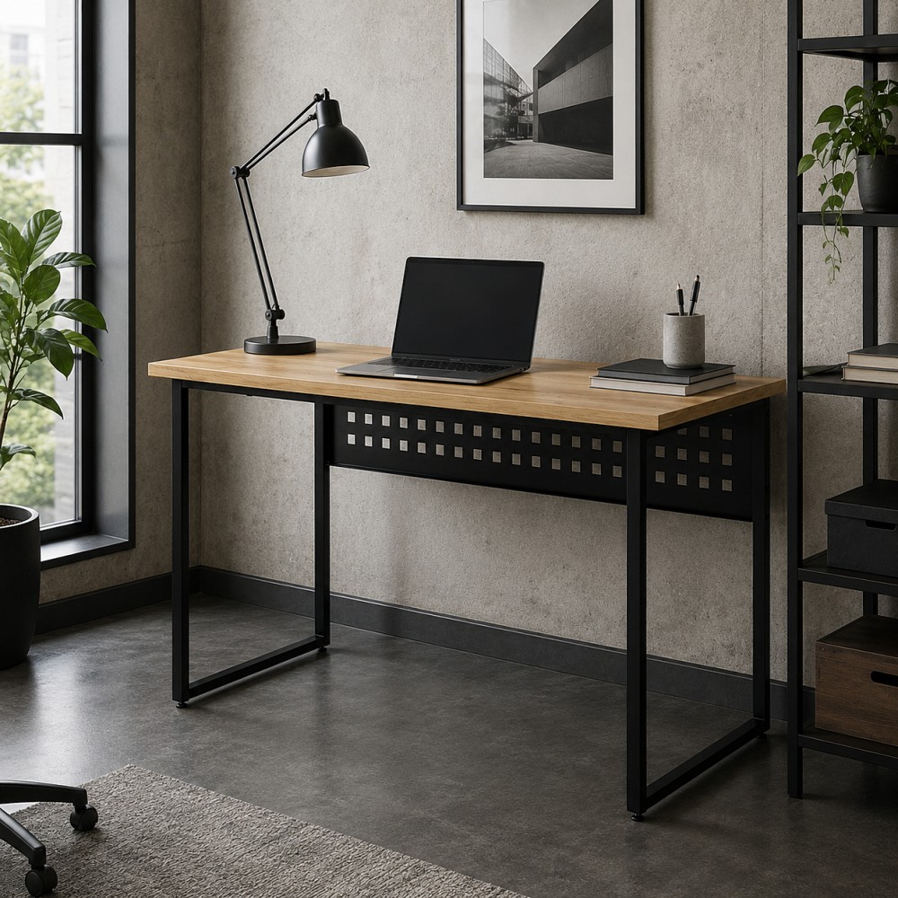 Стол письменный Майк Ferrum-decor 75x100x60 Черный металл ДСП Дуб Евок Прибрежный 32 мм (FRD-108228)