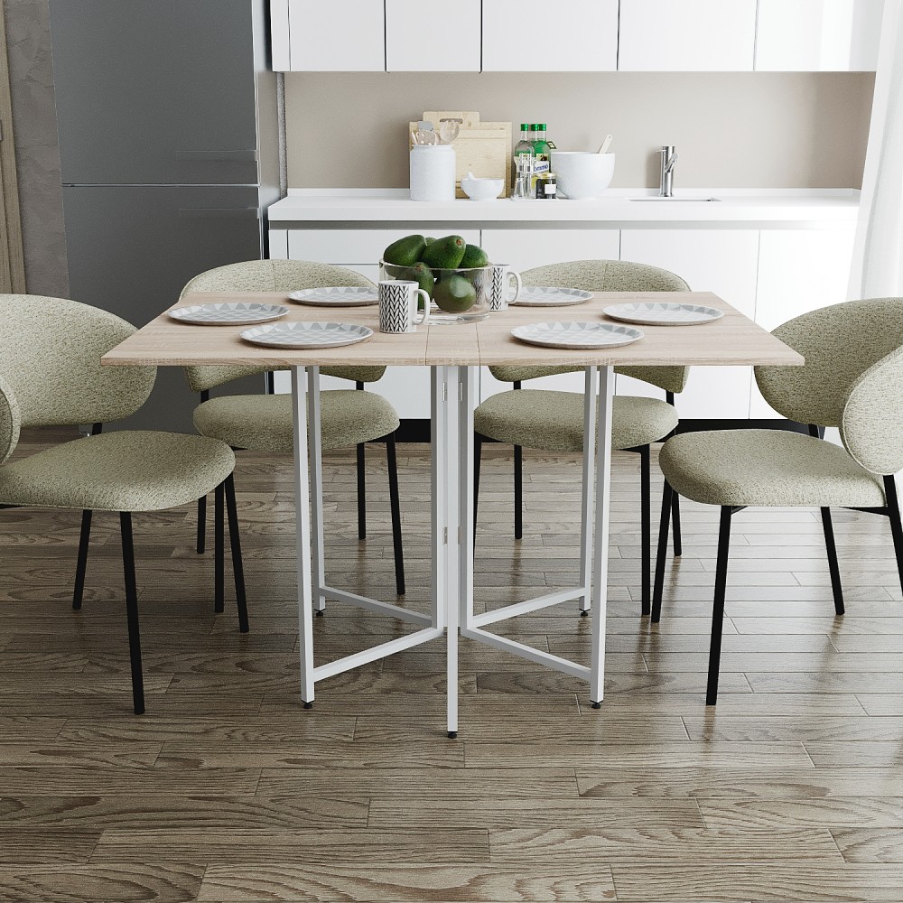 Розкладний стіл-трансформер книжка Моріс 3 Ferrum-decor 75x130x90 Білий метал ДСП Дуб Сонома 16 мм (FRD-107418)