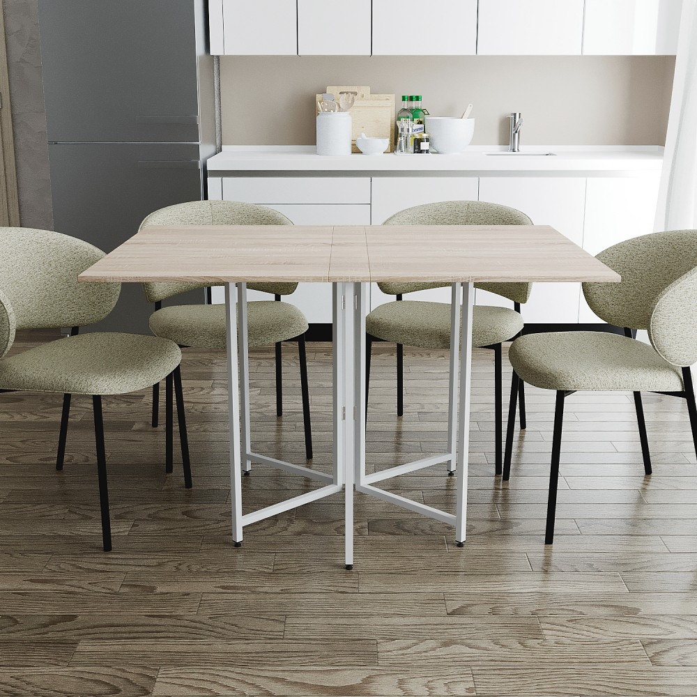 Розкладний стіл-трансформер книжка Моріс 3 Ferrum-decor 75x130x90 Білий метал ДСП Дуб Сонома 16 мм (FRD-107418)