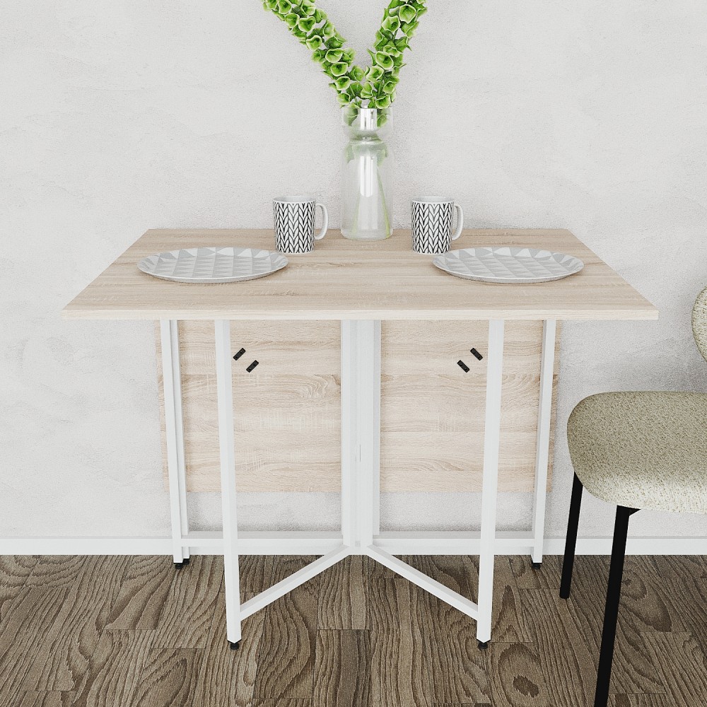 Розкладний стіл-трансформер книжка Моріс 3 Ferrum-decor 75x130x90 Білий метал ДСП Дуб Сонома 16 мм (FRD-107418)