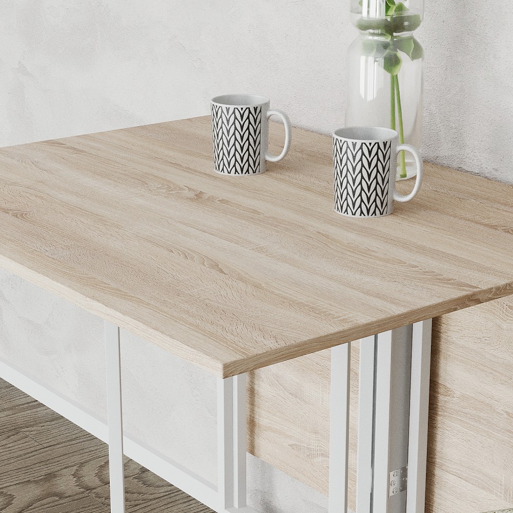 Розкладний стіл-трансформер книжка Моріс 3 Ferrum-decor 75x130x90 Білий метал ДСП Дуб Сонома 16 мм (FRD-107418)