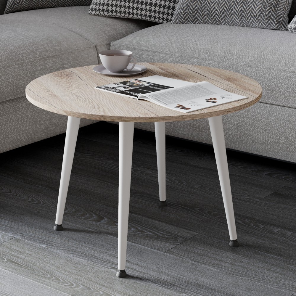 Журнальний круглий стіл OPTIMA 2 ніжки конусні Ferrum-decor 450x670x670 Білий метал ДСП Дуб Сан-Марино 16 мм (FRD-107478)