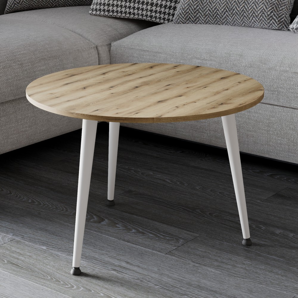 Журнальний круглий стіл OPTIMA 1 ніжки конусні Ferrum-decor 450x670x670 Білий метал ДСП Дуб Евок Прибережний 16 мм (FRD-107538)