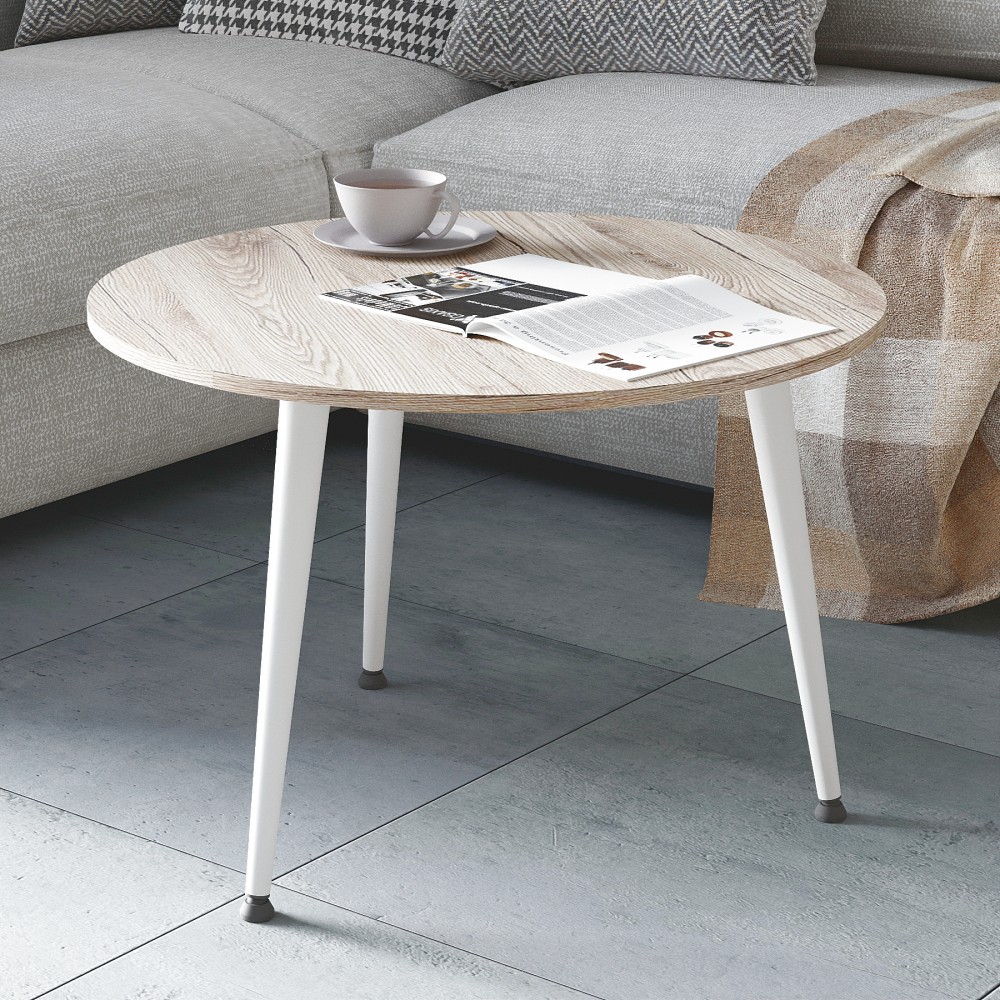 Журнальний круглий стіл OPTIMA 1 ніжки конусні Ferrum-decor 450x670x670 Білий метал ДСП Дуб Сан-Марино 16 мм (FRD-107468)