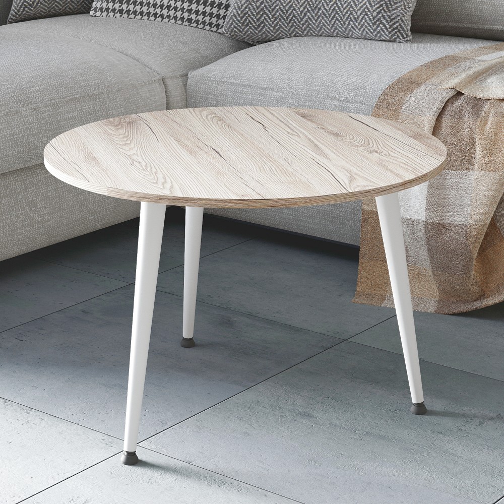 Журнальний круглий стіл OPTIMA 1 ніжки конусні Ferrum-decor 450x670x670 Білий метал ДСП Дуб Сан-Марино 16 мм (FRD-107468)