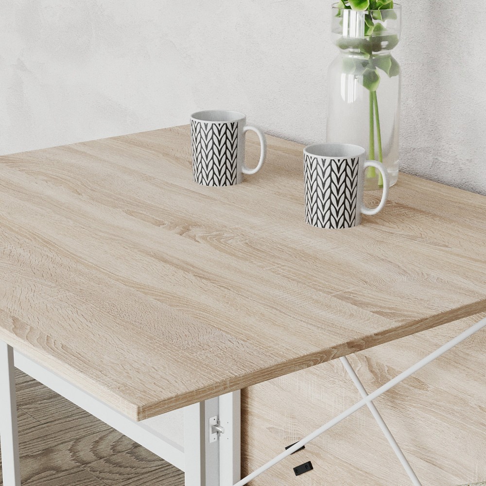 Обідній стіл трансформер книжка Оріон Pro Ferrum-decor 75x152x90 Білий метал ДСП Дуб Сонома 16 мм (FRD-107408)