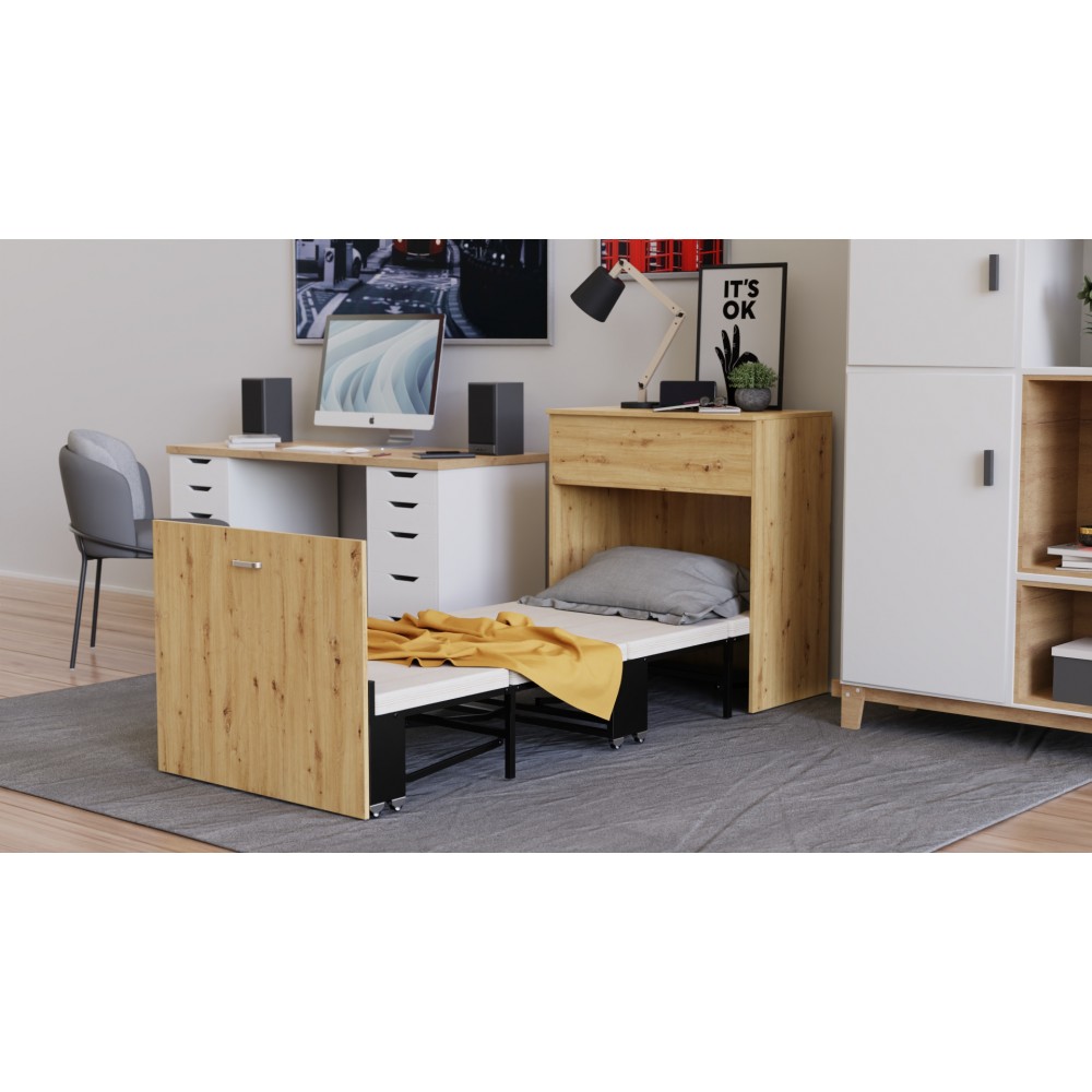 Ліжко трансформер комод ASCET 3 Ferrum-decor 920x2000x700 Чорний метал ДСП Дуб Артизан 16 мм (FRD-107338)