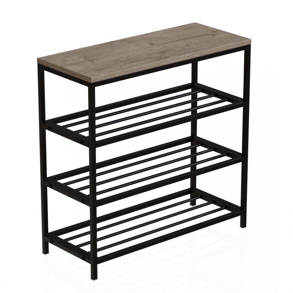 Полка для обуви Слайм 3 Ferrum-decor 635x630x260 Черный металл ДСП Дуб Сан-Марино 16 мм (FRD-106837)