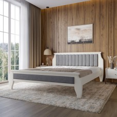 Двоспальне дерев'яне ліжко Mebigrand Ліон М1 Айворі (S0505Y30R)/Аляска 93 (Сірий) 180х200 см (MBG-23071)